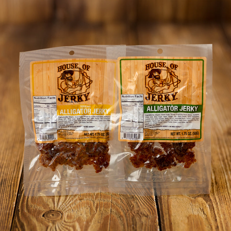 2 bags of 1.75 oz alligator in cajun and teriyaki flavors