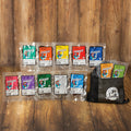 picture of assorted flavors of jerky with the black adventure bag
