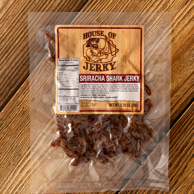 bag of sriracha shark jerky